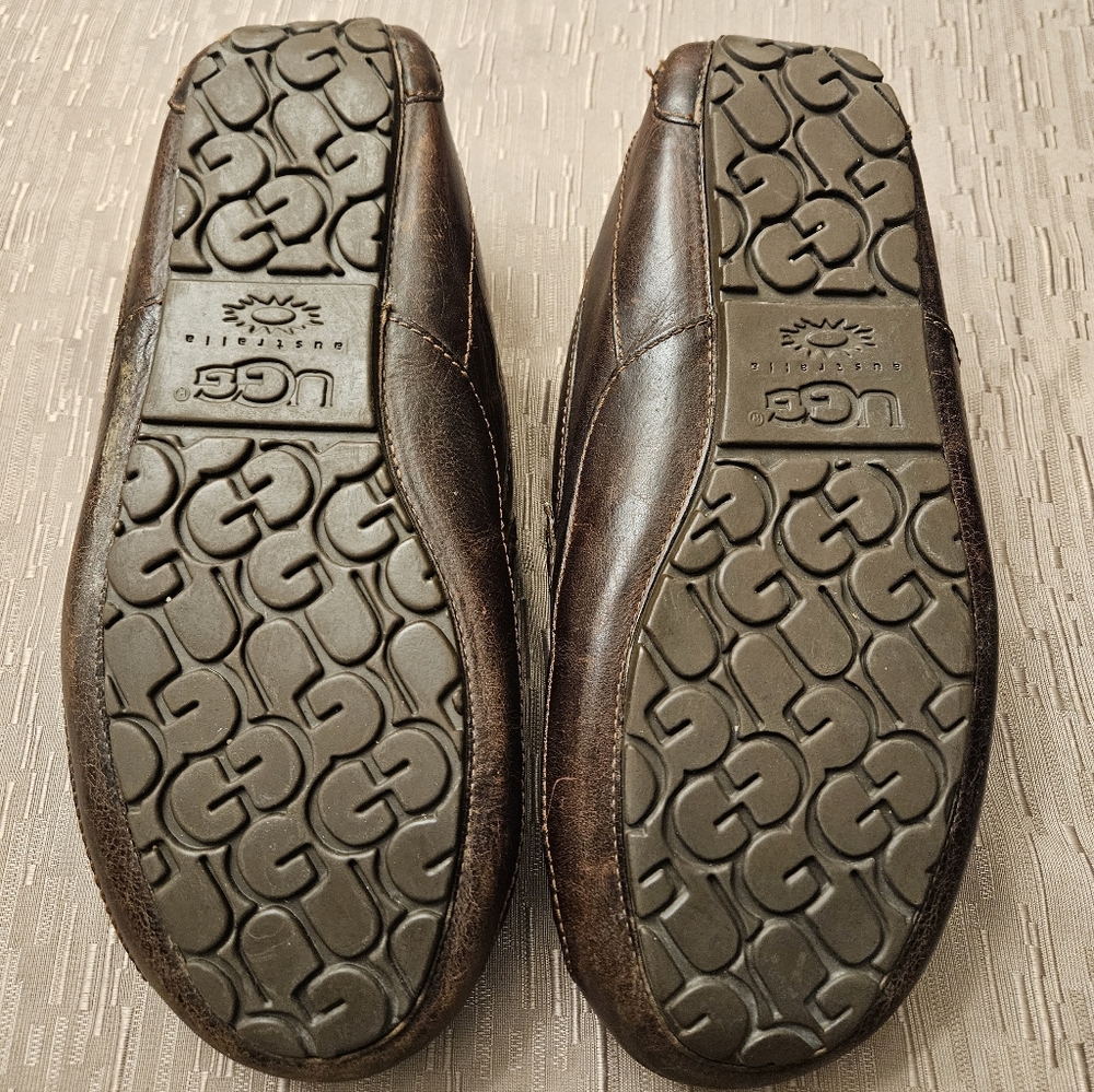 UGG Dark Brown Leather Slip-On Loafers - Picture 4 of 8